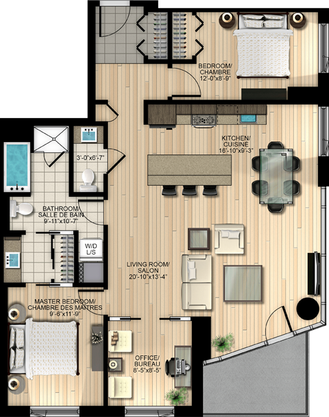 Floor plan for 3 beds, 1 bath, 1108 sqft